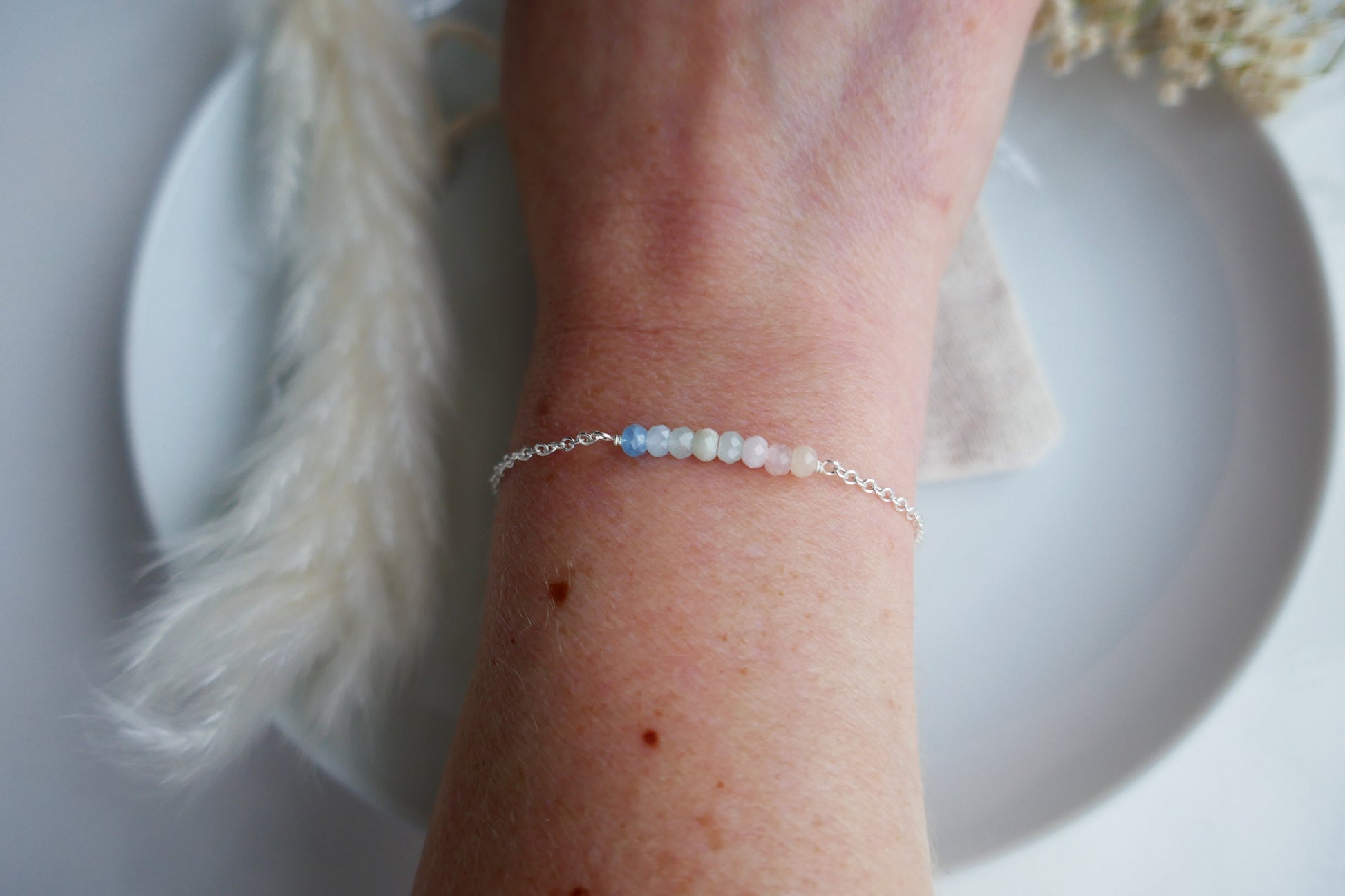 pastel rainbow bracelet in silver