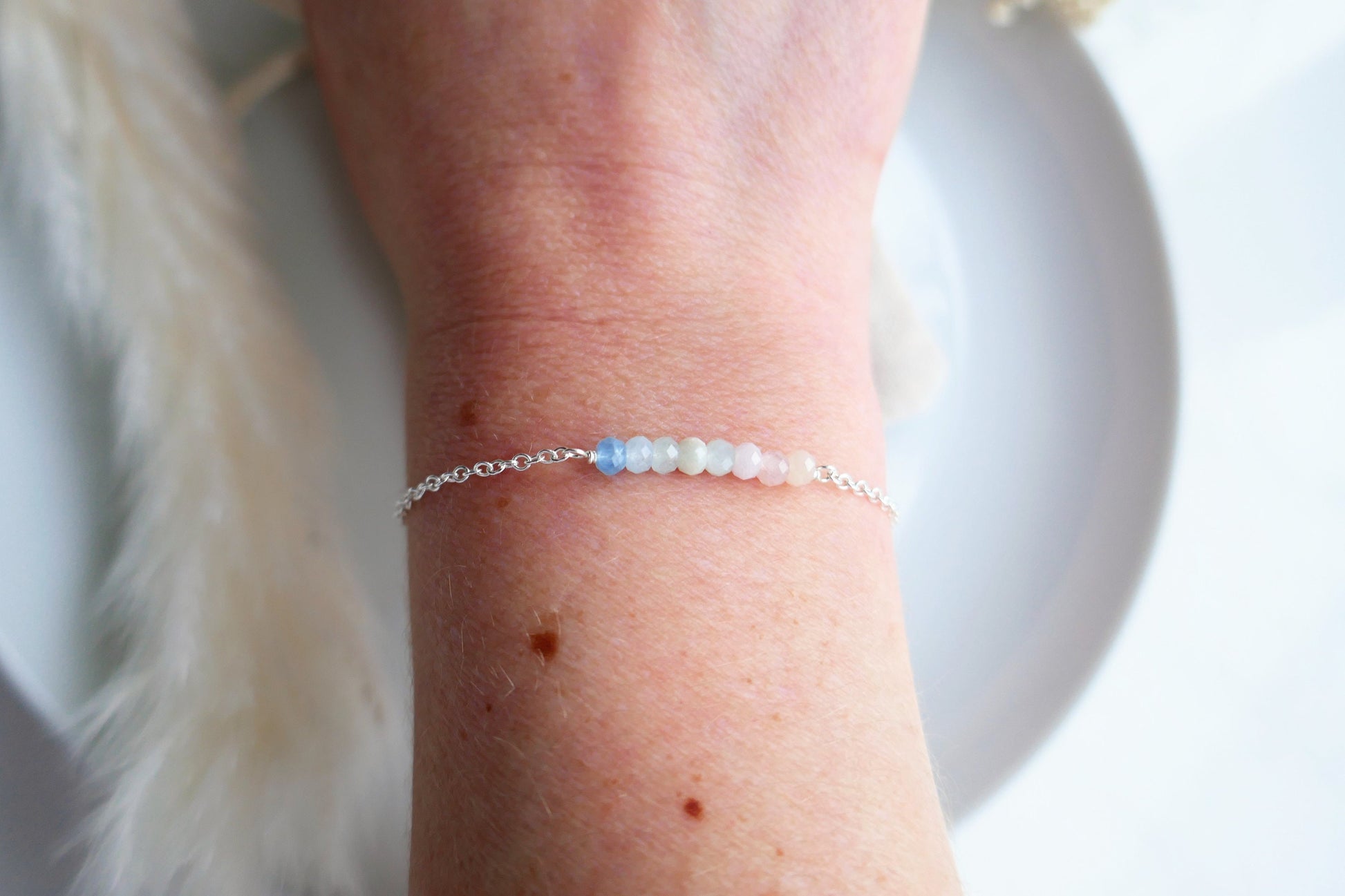 dainty pastel gemstone and sterling silver bracelet