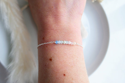 dainty pastel gemstone and sterling silver bracelet