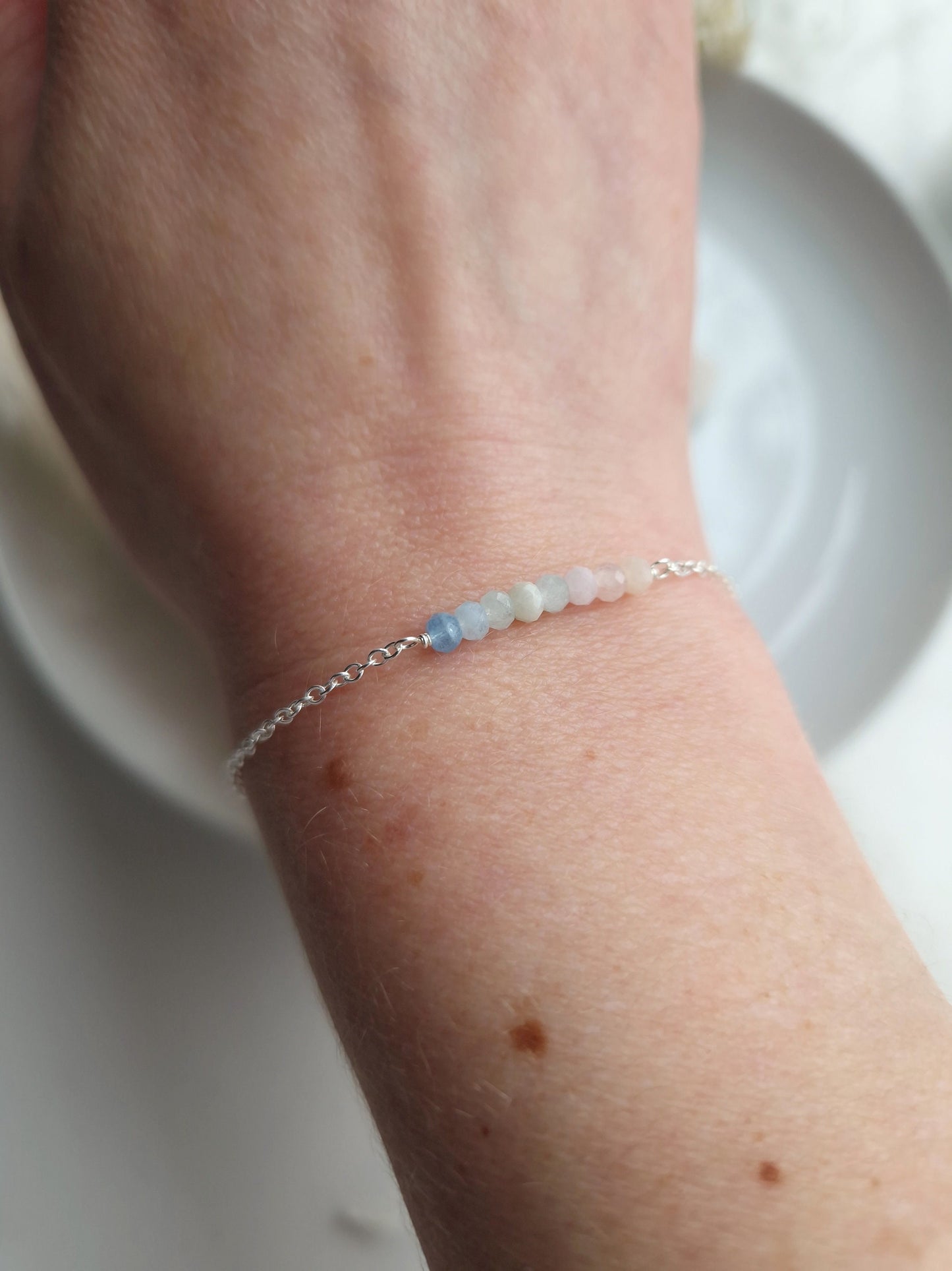 blue and pink gemstone crystal bracelet in 925 sterling silver
