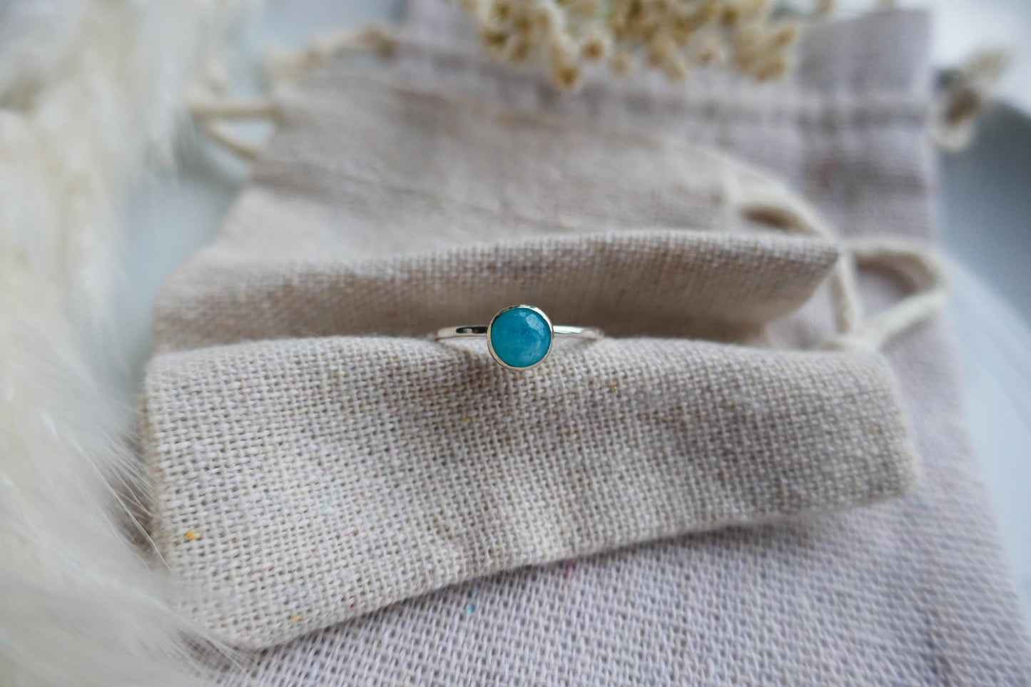 Dainty amazonite and sterling silver ring | Handmade faceted crystal ring | Thin band gemstone ring | Blue boho ring with silver