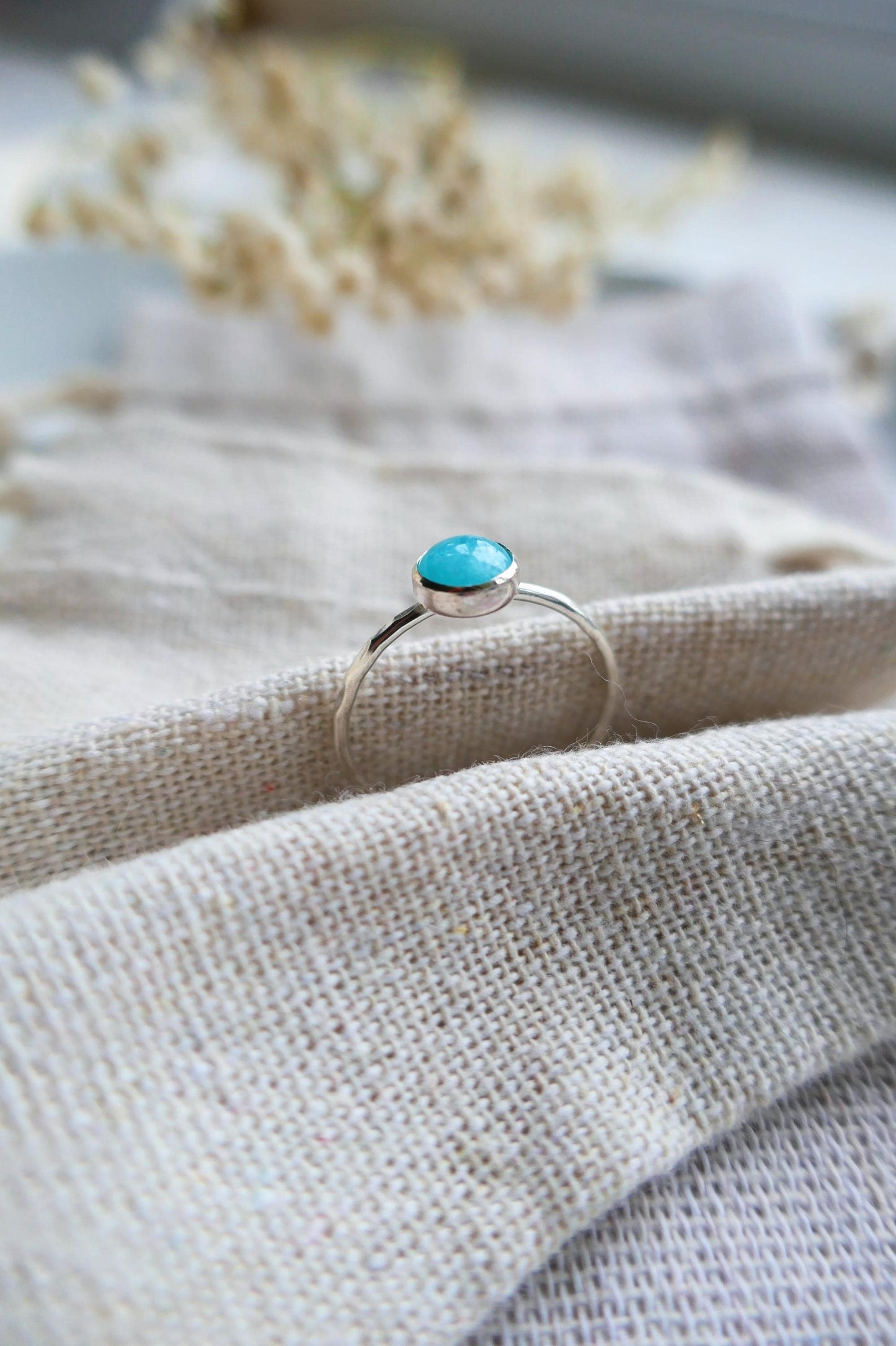 Dainty amazonite and sterling silver ring | Handmade faceted crystal ring | Thin band gemstone ring | Blue boho ring with silver