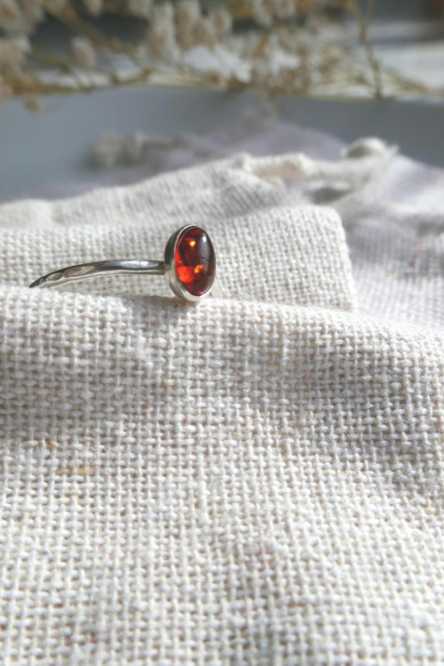 amber ring thin silver band