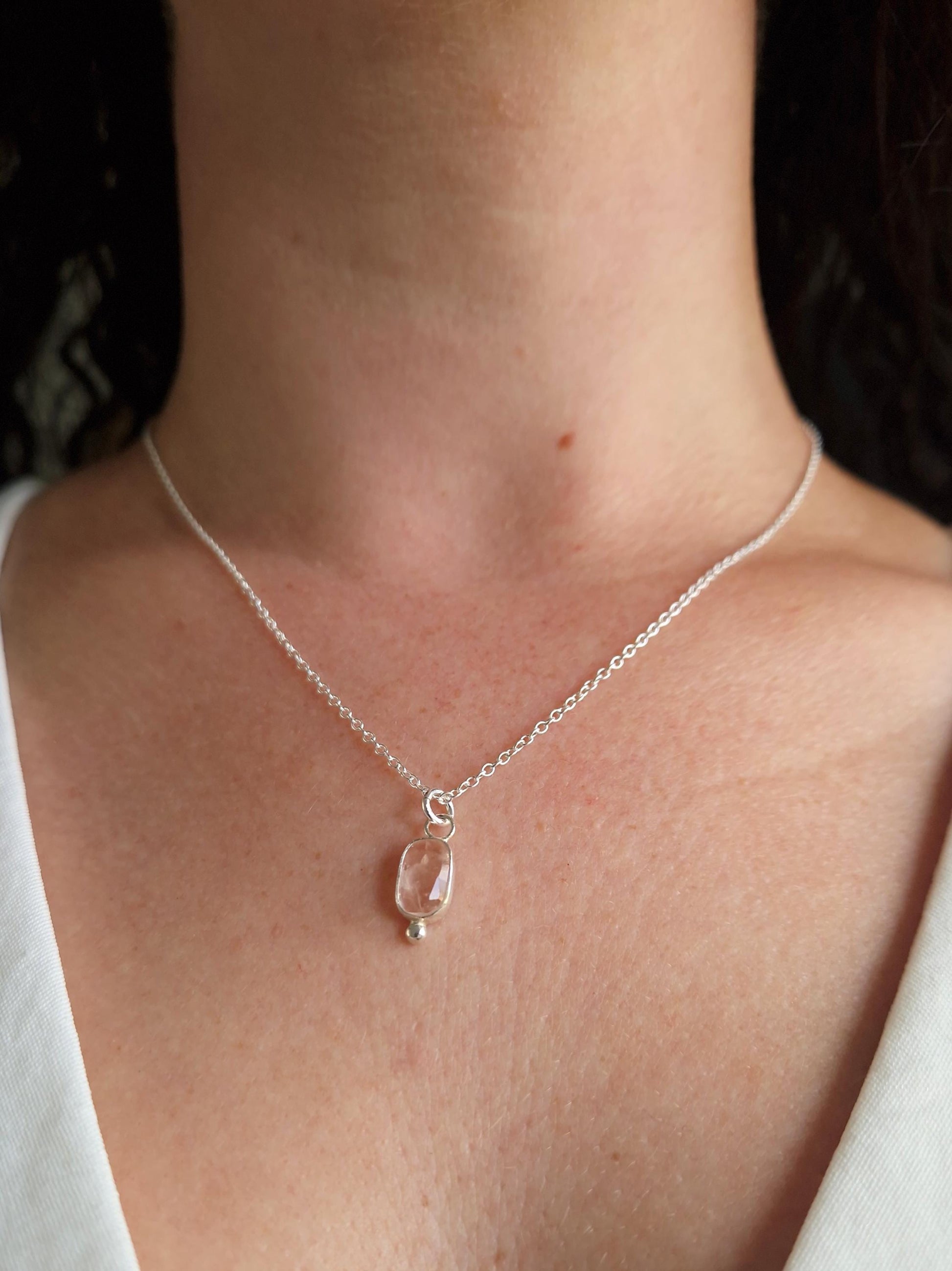 Delicate morganite and silver necklace