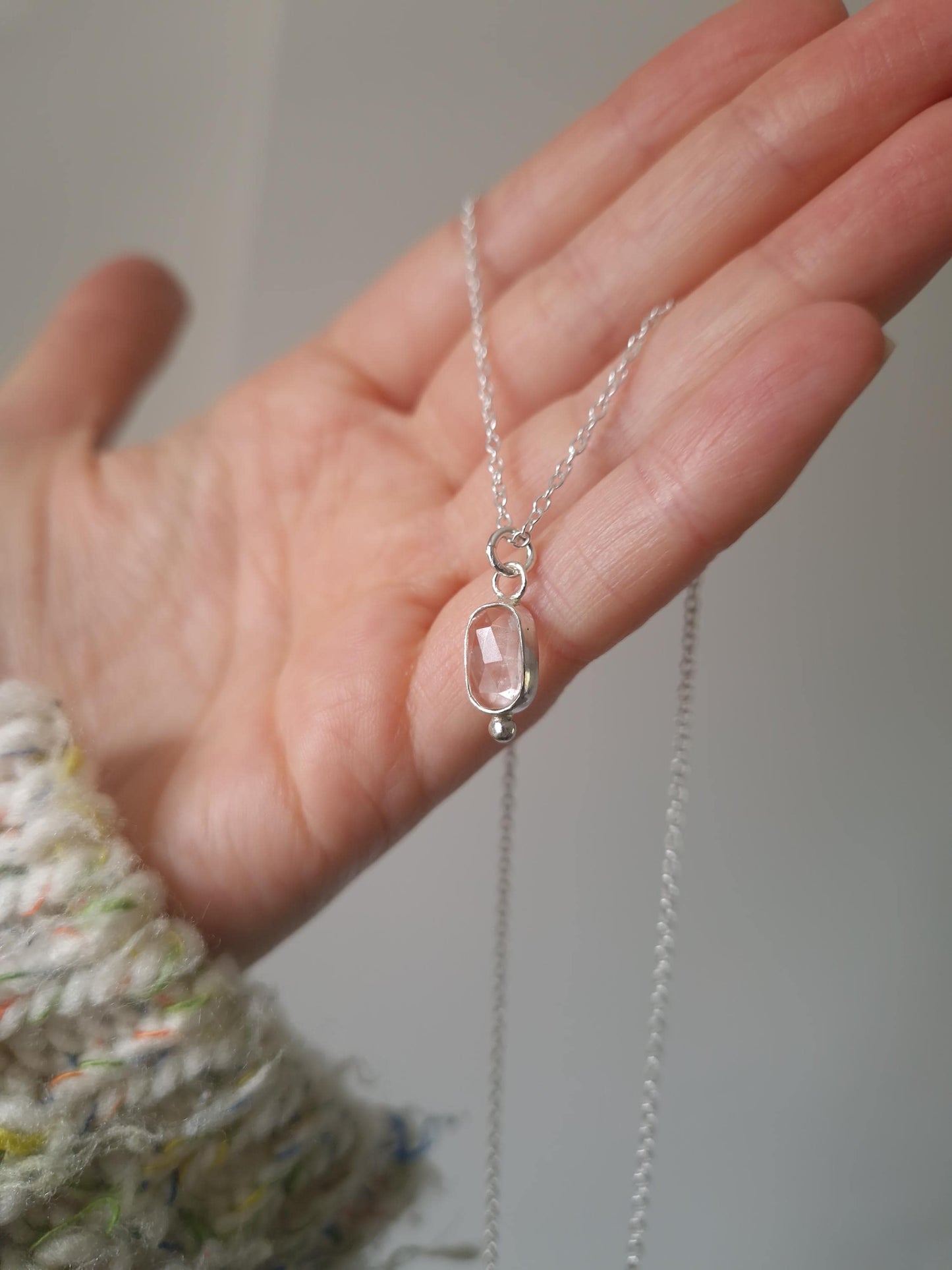 Sparkly clear gemstone necklace in silver