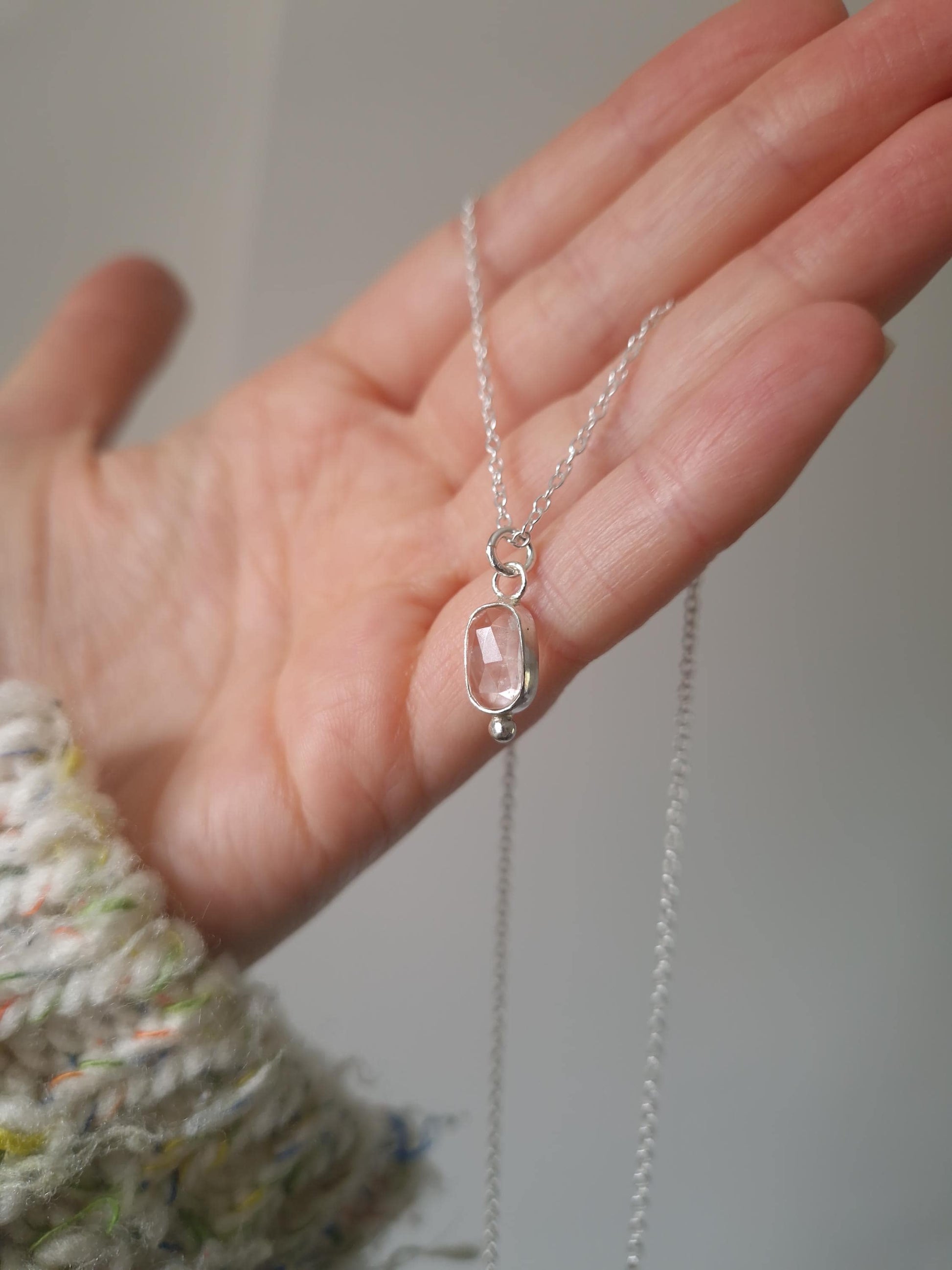 Sparkly clear gemstone necklace in silver