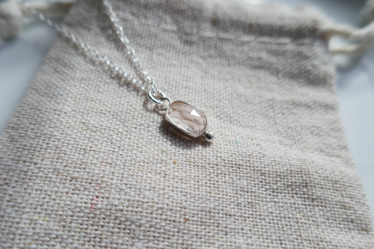Pale pink morganite and silver pendant necklace