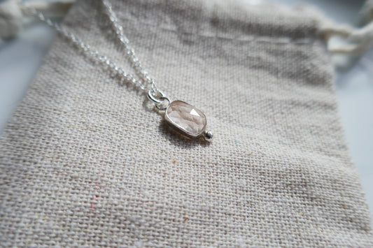 Pale pink morganite and silver pendant necklace
