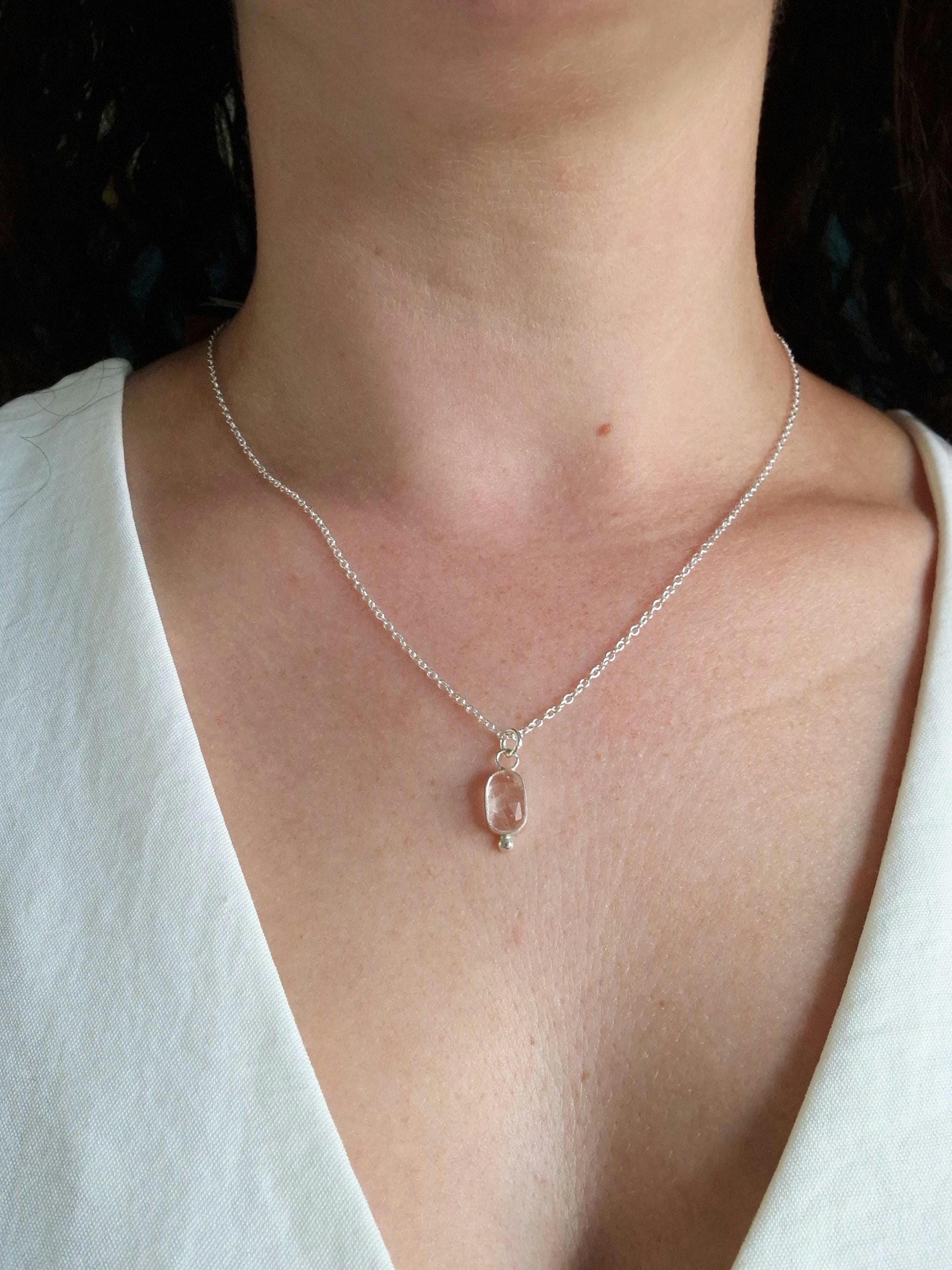 Dainty morganite and silver necklace