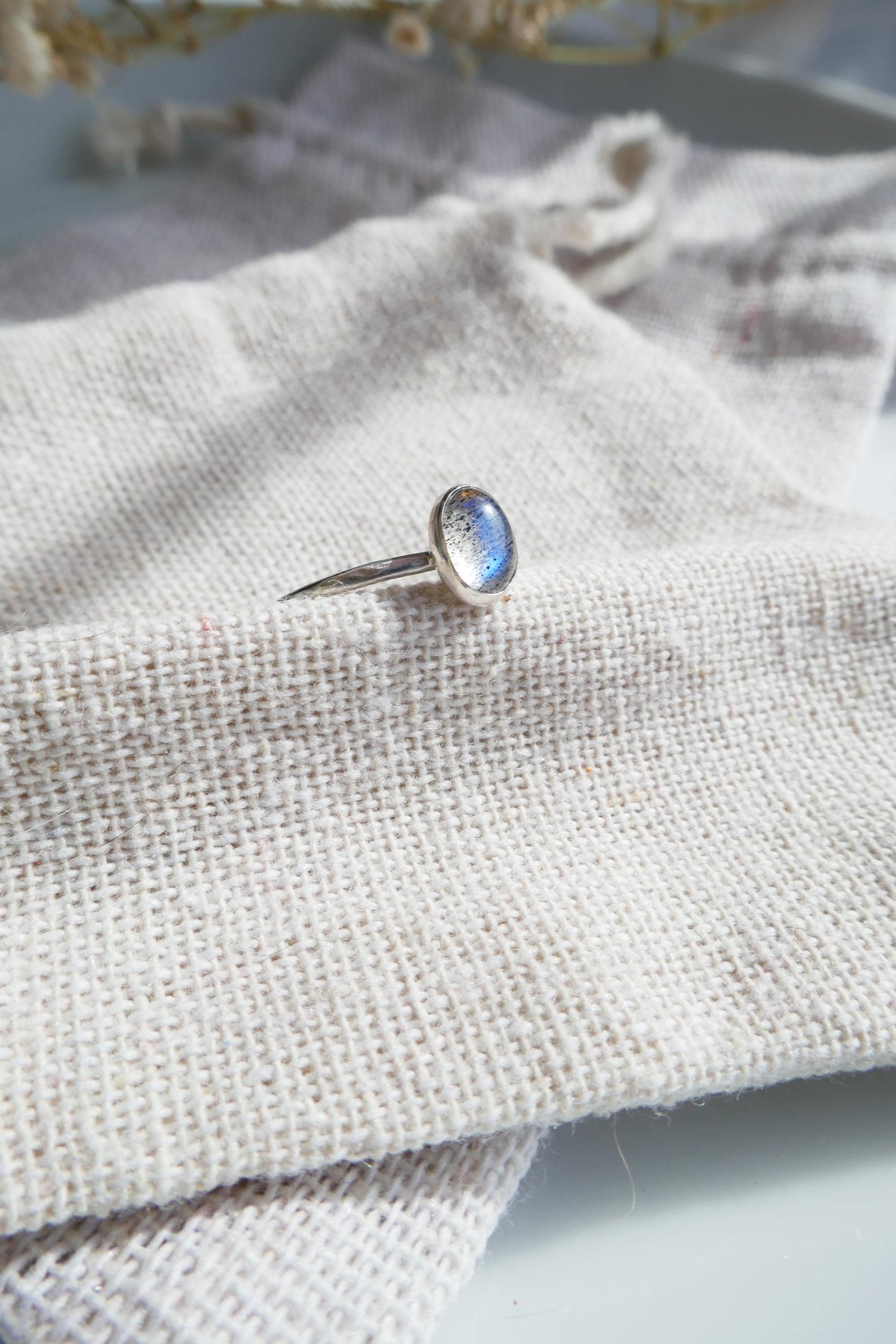 small oval gemstone silver ring