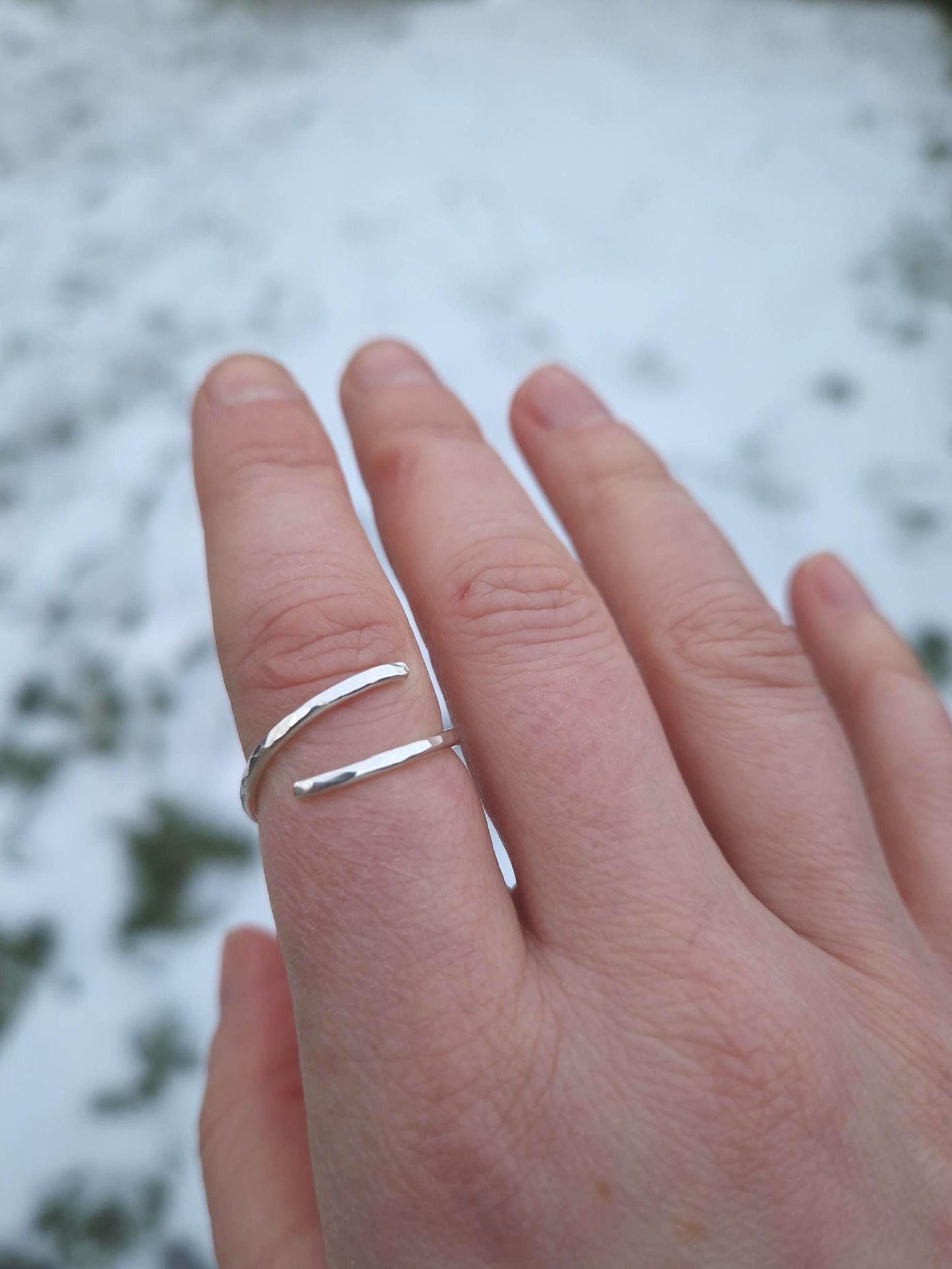 handmade slim silver hammered ring