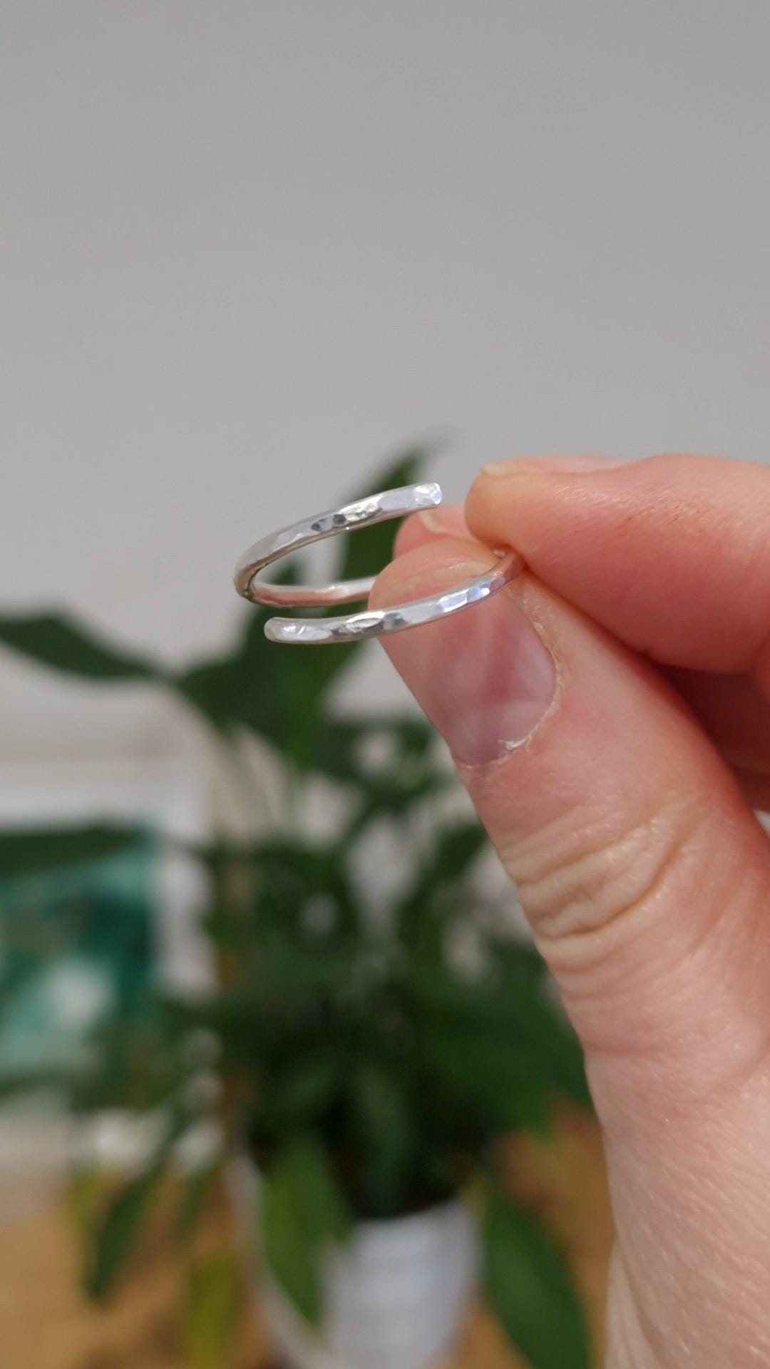 hammered sterling silver ring adjustable size with thin band