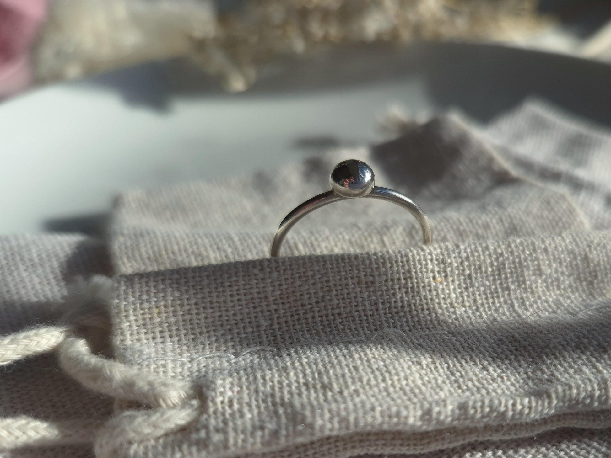 Simple sterling silver pebble ring | Handmade recycled silver stacking ring | Simple silver sustainable jewellery | Ring gift for her