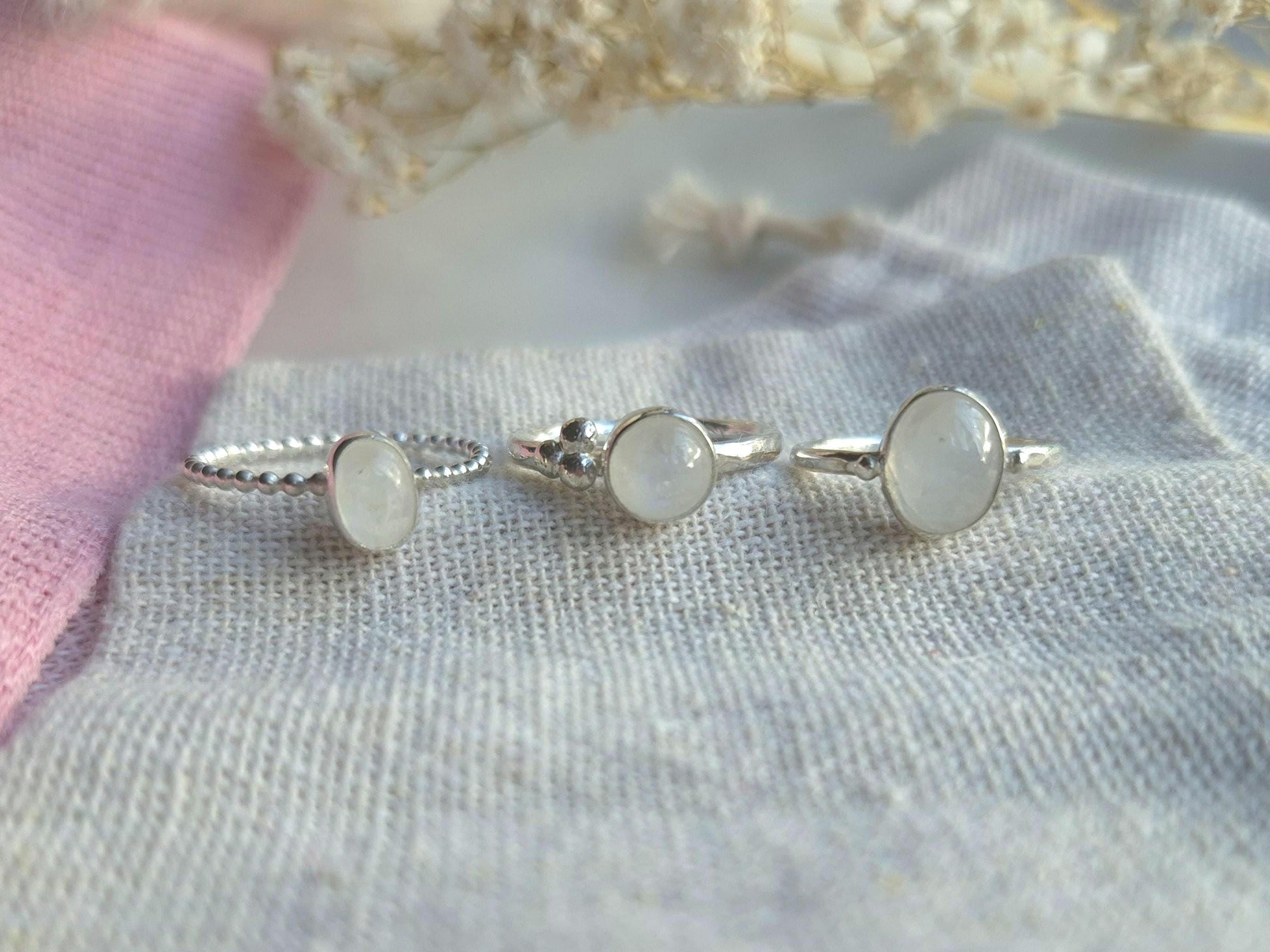 ethical gemstone rings in silver and moonstone