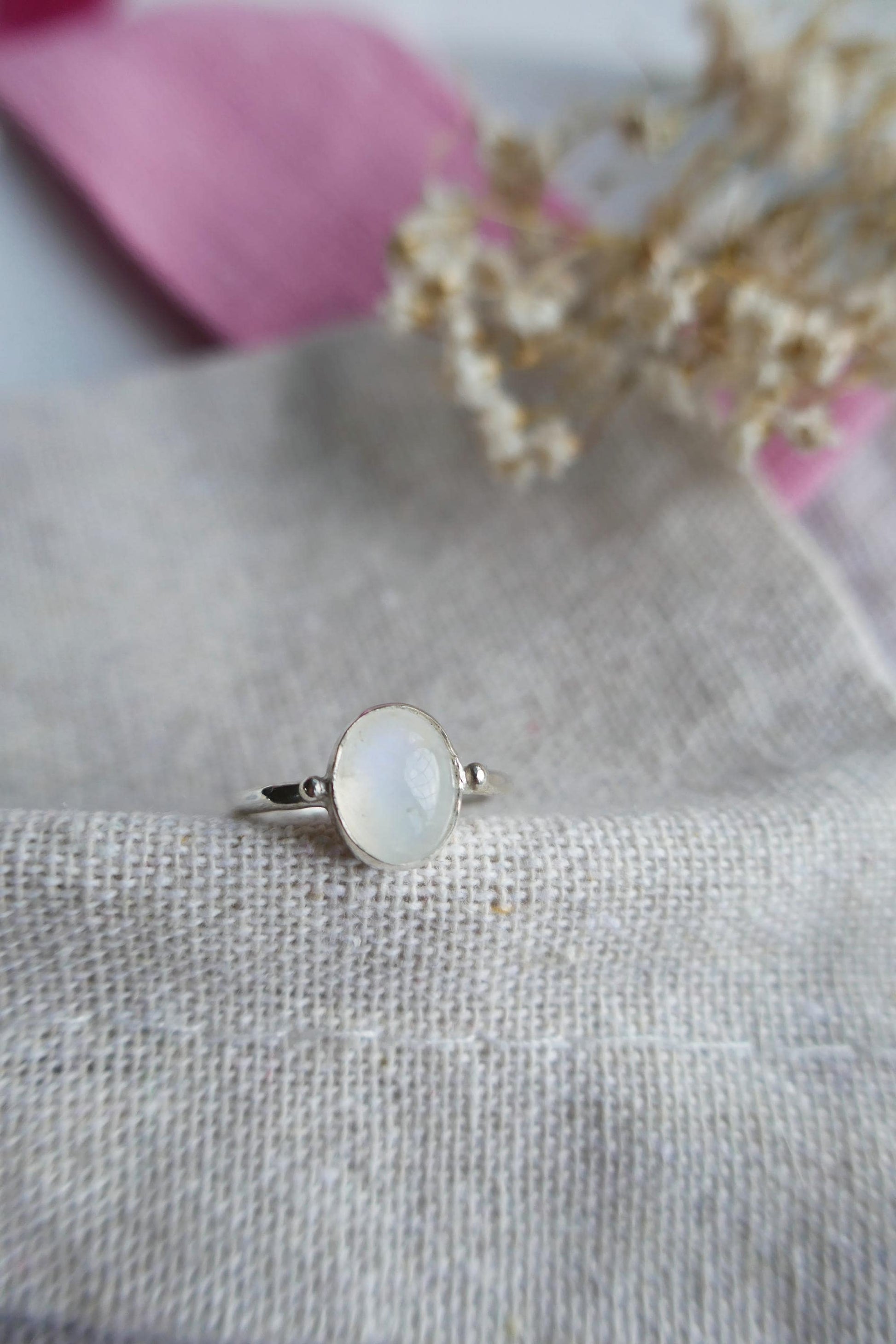 oval gemstone ring thin silver band