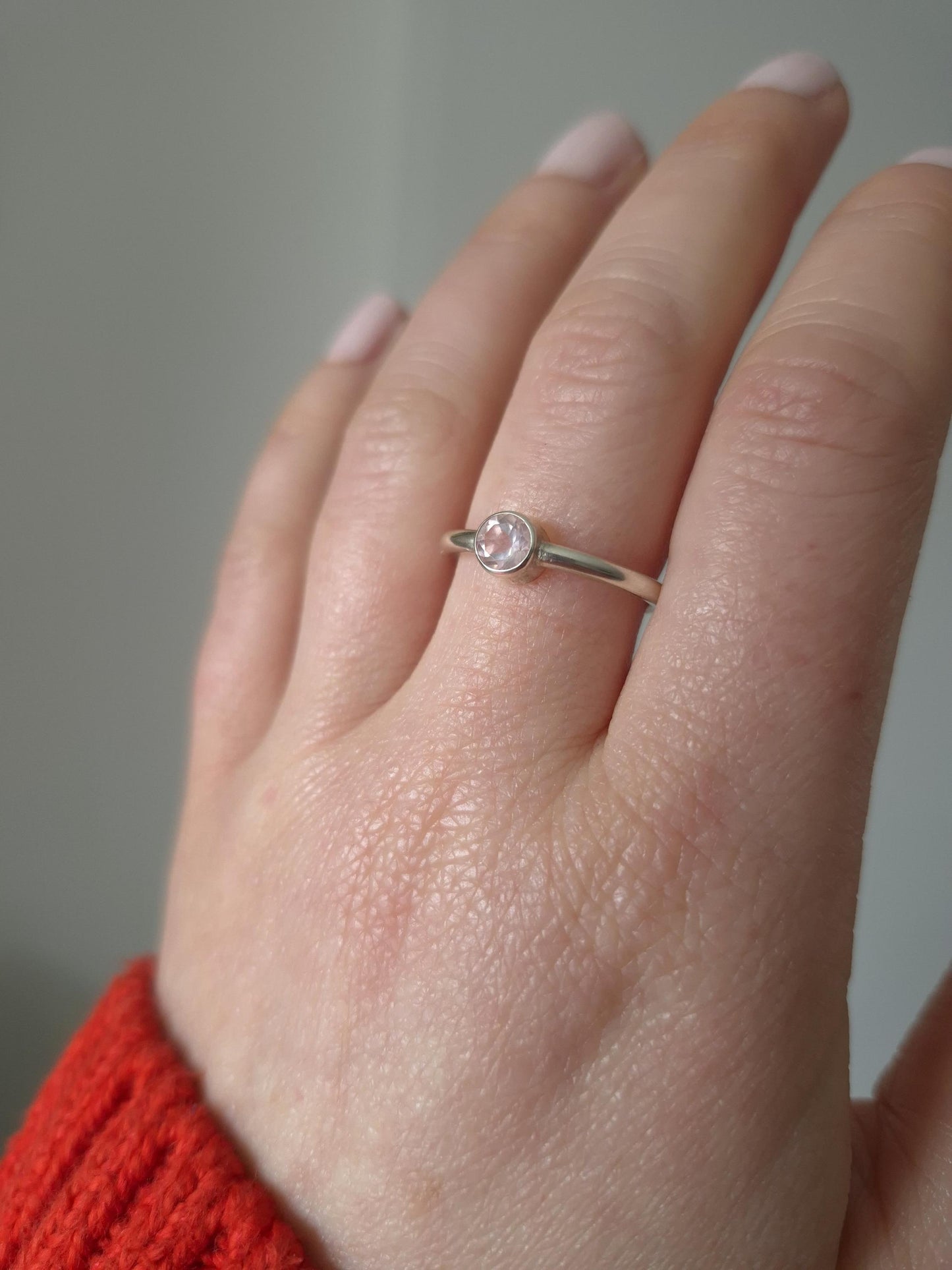 simple rose quartz silver ring