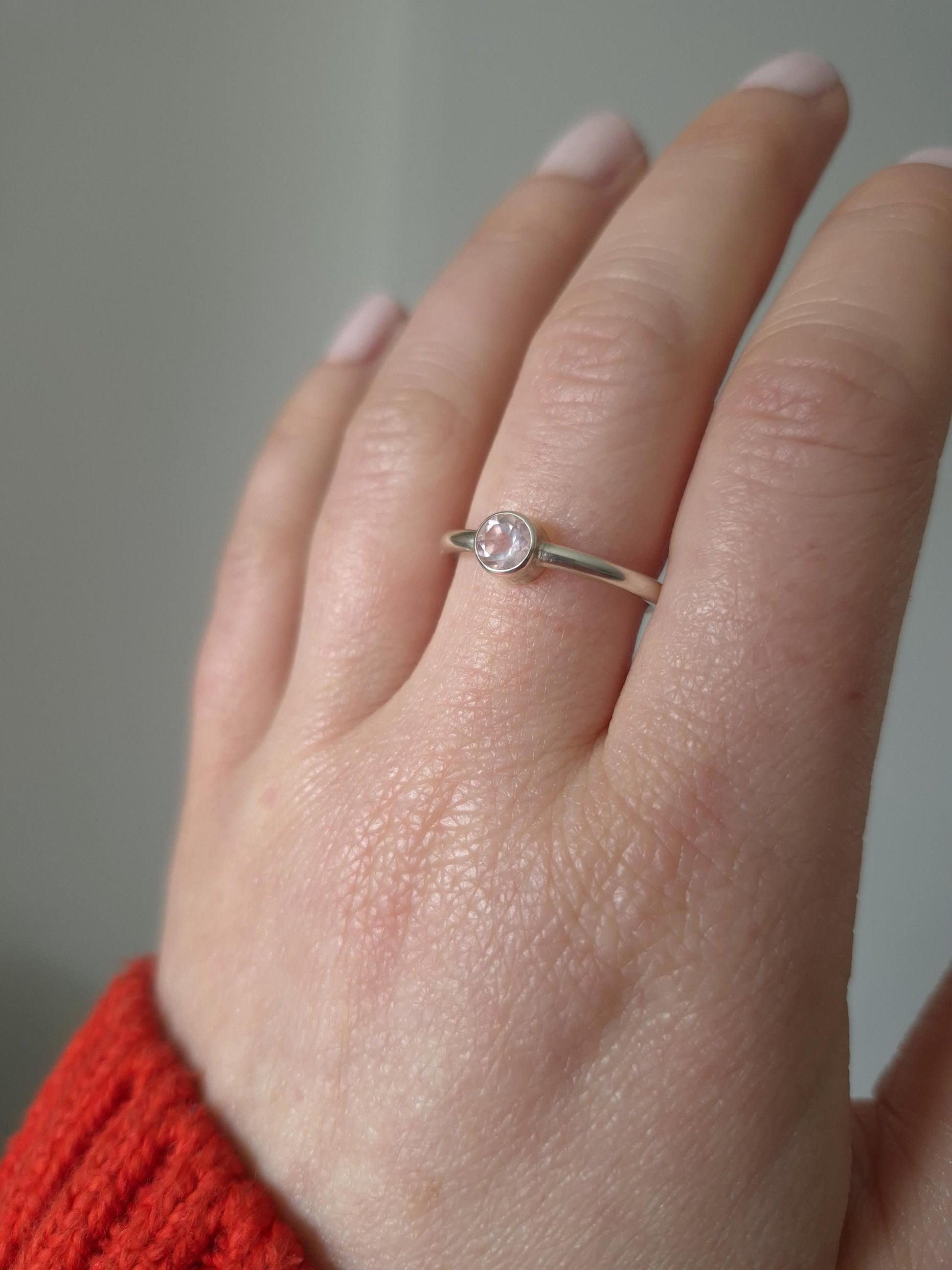 simple rose quartz silver ring