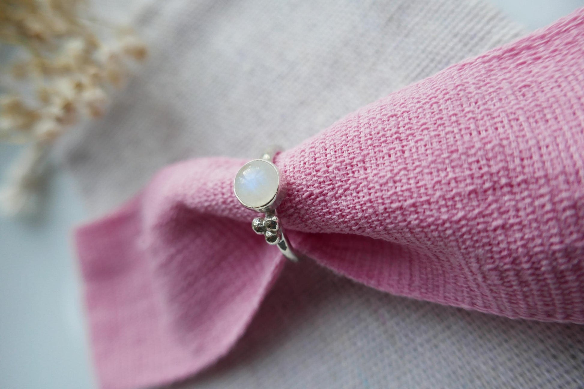 granulation detail sterling silver ring with gemstone