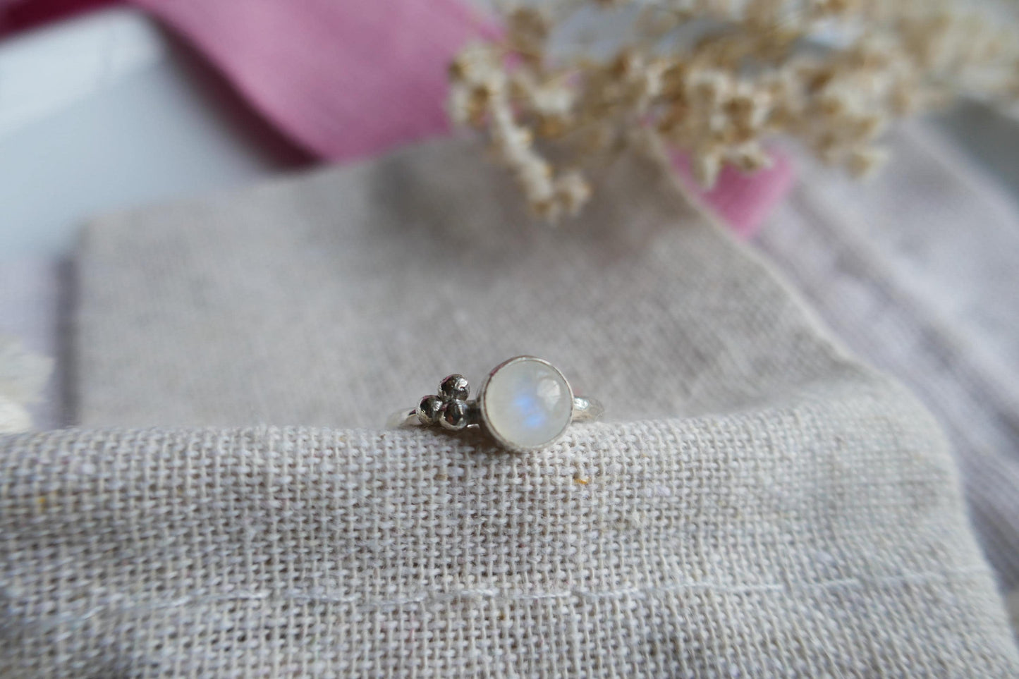 rainbow moonstone ring gift for valentines day UK