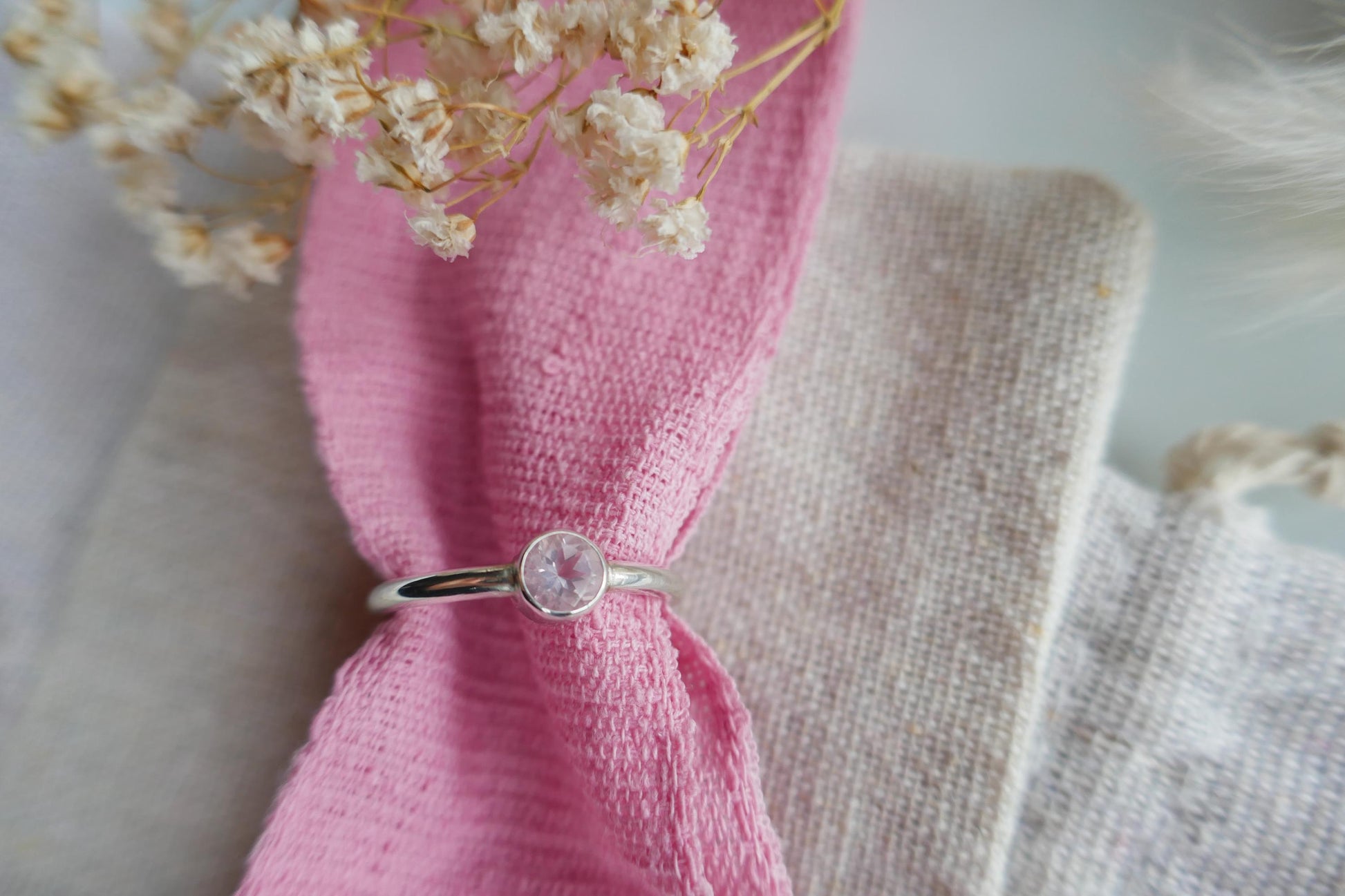 pink gemstone silver ring romantic