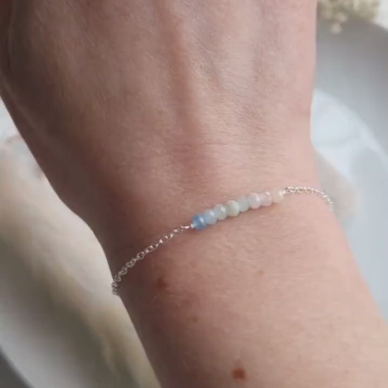 Dainty pastel morganite gemstone bracelet with sterling silver | Muticoloured crystal bar bracelet with 925 silver chain | Gemstone for love