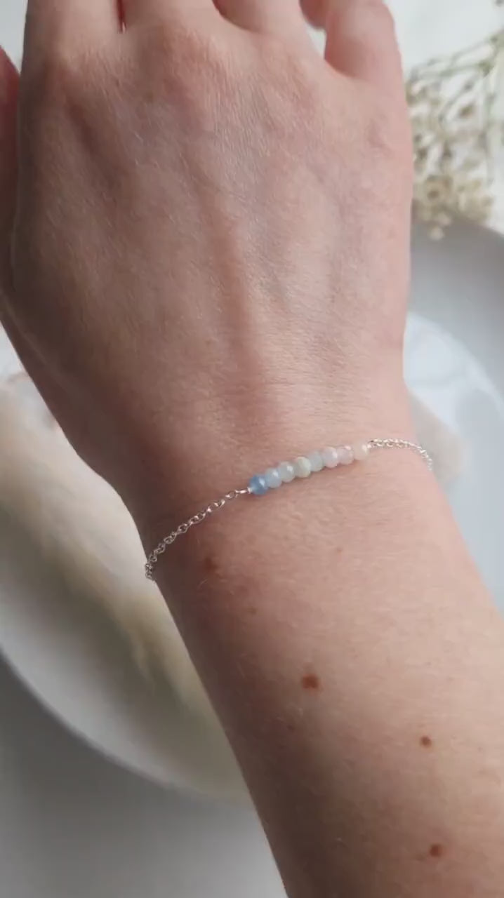 Dainty pastel morganite gemstone bracelet with sterling silver | Muticoloured crystal bar bracelet with 925 silver chain | Gemstone for love