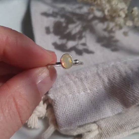 Ethiopian opal sterling silver ring size M | Handmade opal ring with granulation in recycled sterling silver | One of a kind opal ring