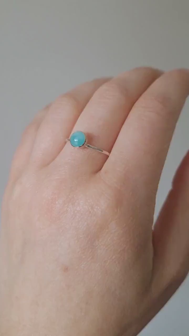 Dainty amazonite and sterling silver ring | Handmade faceted crystal ring | Thin band gemstone ring | Blue boho ring with silver