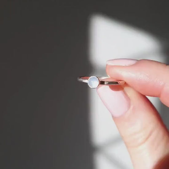 Dainty chalcedony gemstone and sterling silver stacking ring | Handmade recycled sterling silver skinny ring | Simple gemstone silver ring