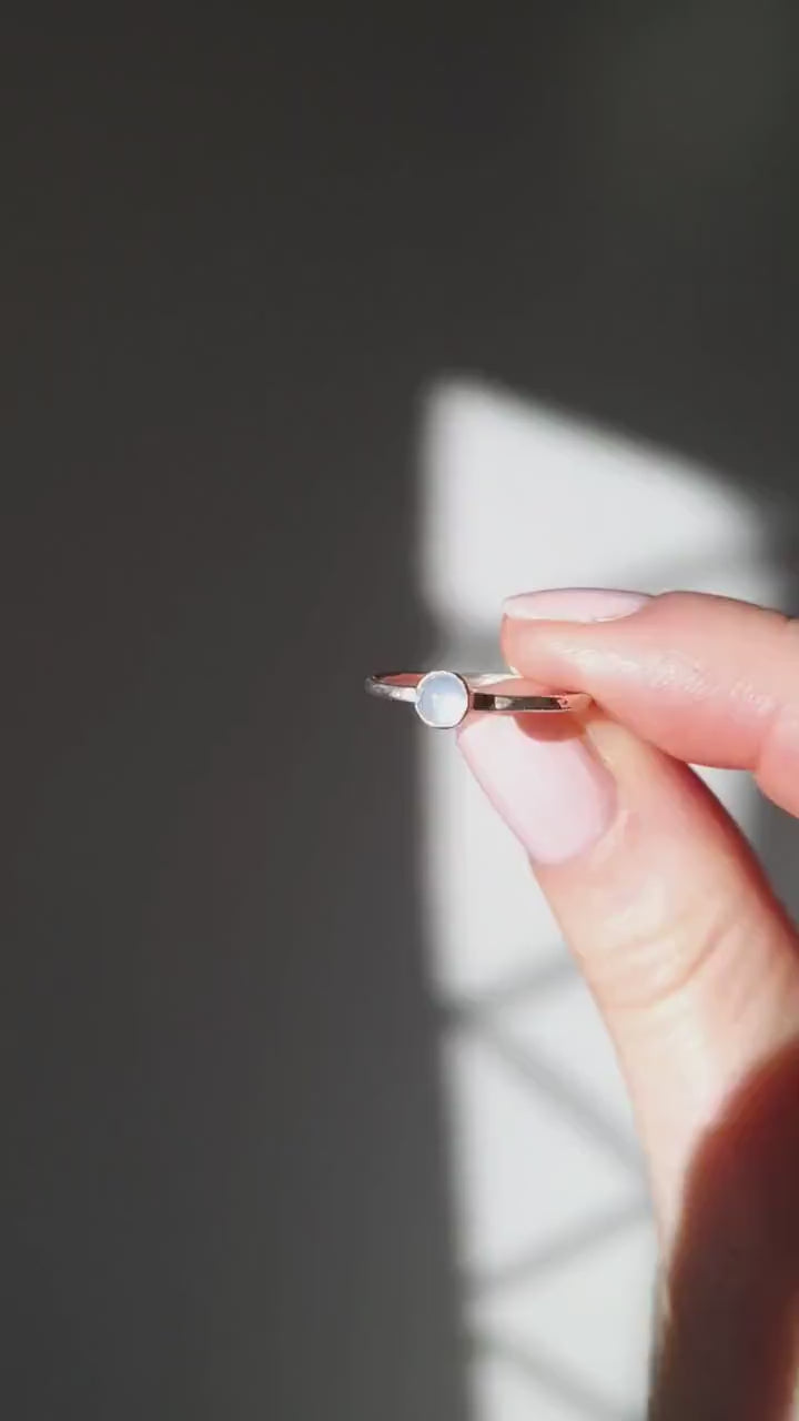 Dainty chalcedony gemstone and sterling silver stacking ring | Handmade recycled sterling silver skinny ring | Simple gemstone silver ring