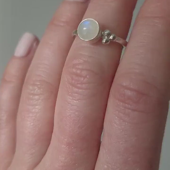 Handmade rainbow moonstone and sterling silver ring | One of a kind gemstone ring with recycled silver size J.5 | Unique ring gift for her