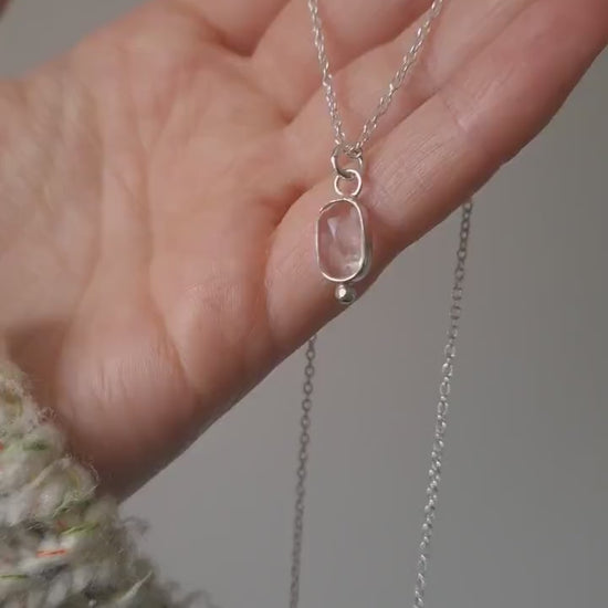 Morganite and recycled sterling silver pendant necklace | One of a kind handmade small gemstone necklace | Dainty silver sparkly necklace