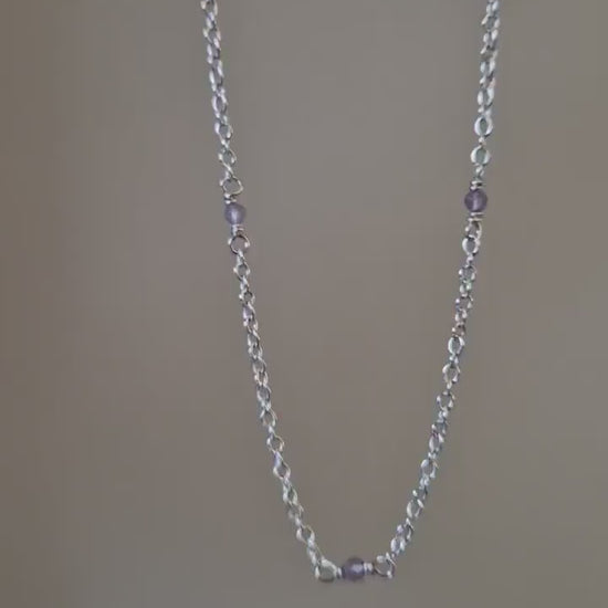 Minimalist lilac amethyst and recycled sterling silver station necklace | February birthstone | Tiny gemstone layering necklace