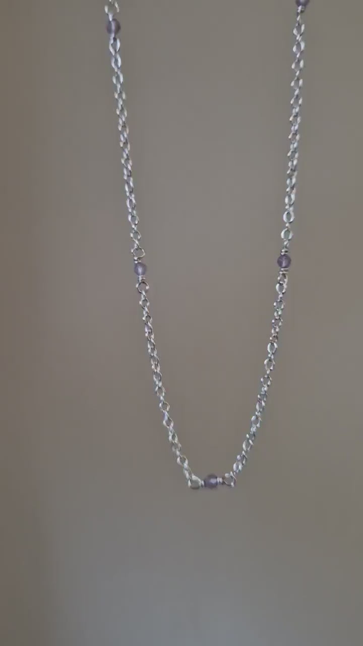 Minimalist lilac amethyst and recycled sterling silver station necklace | February birthstone | Tiny gemstone layering necklace