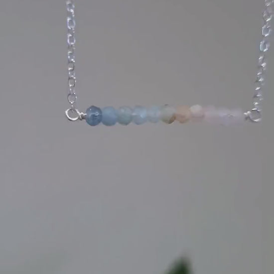Dainty pastel morganite gemstone and recycled sterling silver necklace | Multicoloured crystal bar necklace with 925 silver chain