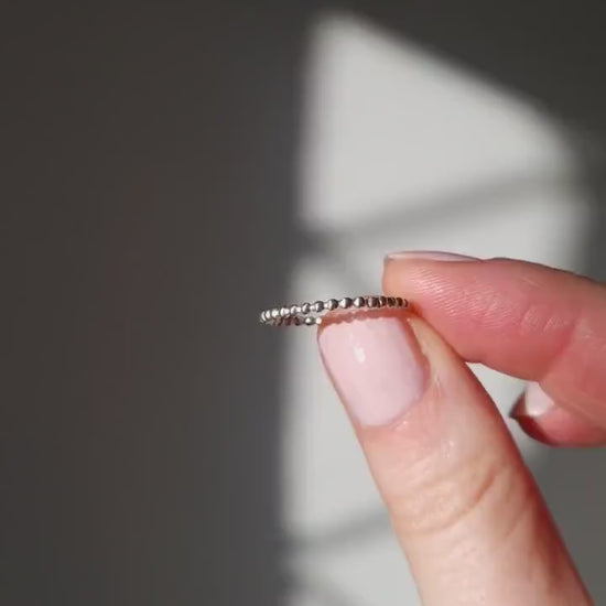 Dainty sterling silver bobble stacking ring | Handmade recycled sterling silver skinny ring | Simple thin hammered 925 silver ring