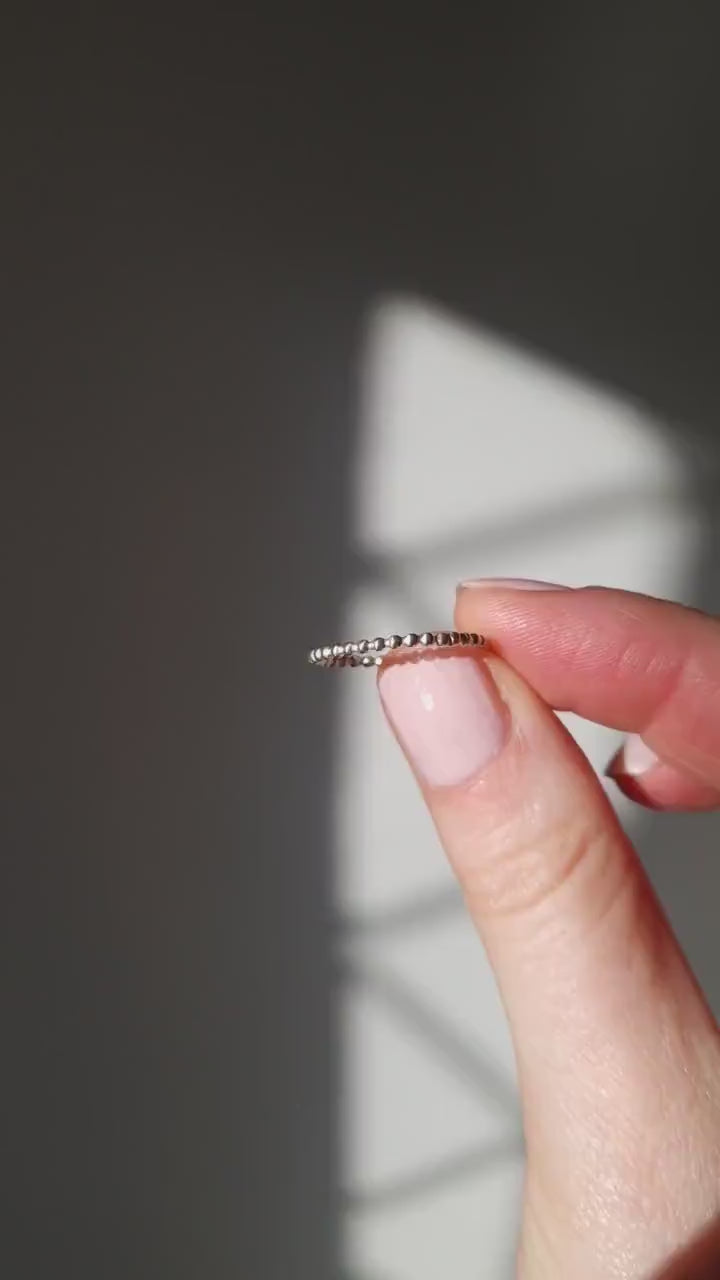 Dainty sterling silver bobble stacking ring | Handmade recycled sterling silver skinny ring | Simple thin hammered 925 silver ring