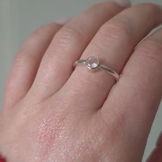 Rose quartz and recycled sterling silver ring | Handmade faceted rose quartz ring | Silver and pink sparkly engagement ring for girlfriend