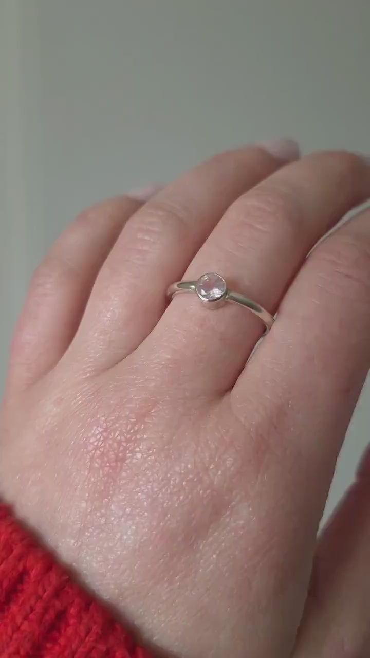 Rose quartz and recycled sterling silver ring | Handmade faceted rose quartz ring | Silver and pink sparkly engagement ring for girlfriend