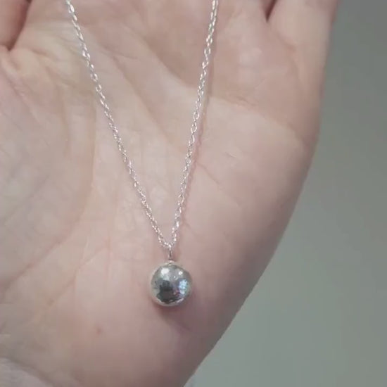 Recycled sterling silver organic pebble pendant necklace small | Simple round silver pendant with hammered chain | Minimalist silver pendant