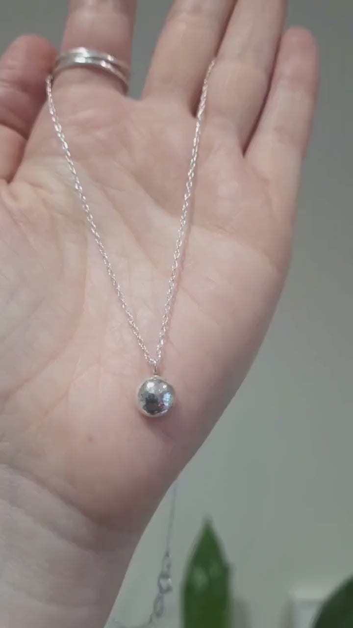 Recycled sterling silver organic pebble pendant necklace small | Simple round silver pendant with hammered chain | Minimalist silver pendant