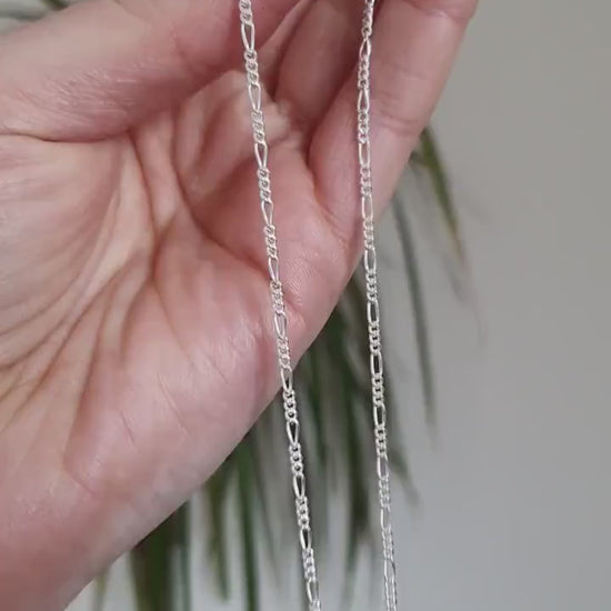 Dainty sterling silver figaro chain necklace with recycled silver | Minimalist silver layering necklace | Simple 925 sterling silver chain