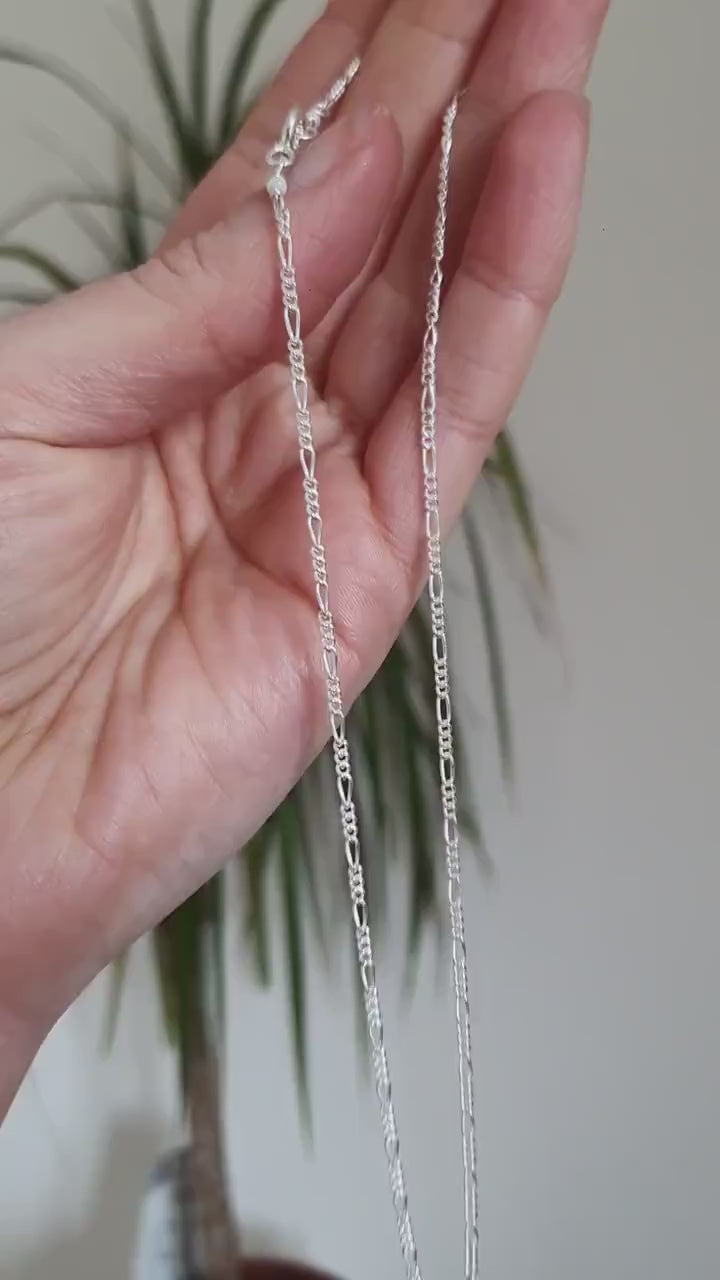 Dainty sterling silver figaro chain necklace with recycled silver | Minimalist silver layering necklace | Simple 925 sterling silver chain