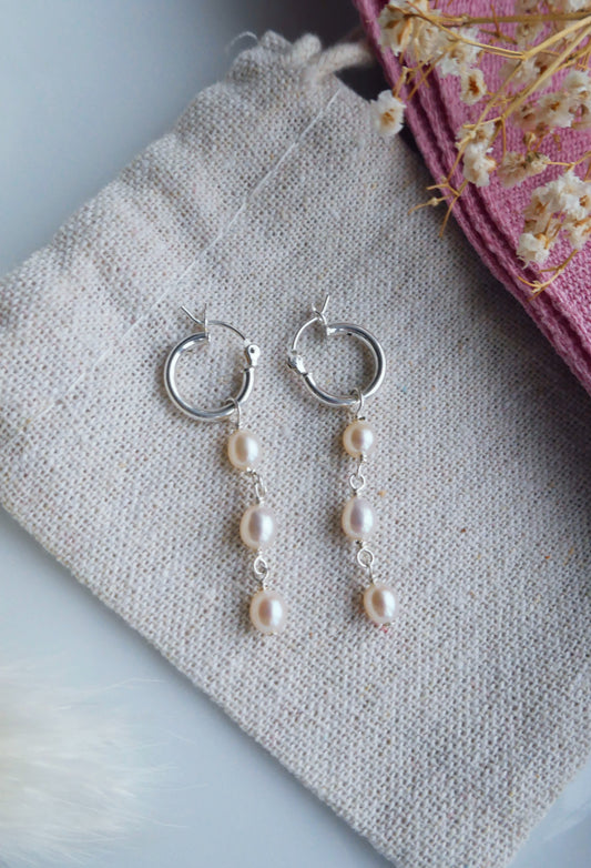 Pearl drop hoop earrings