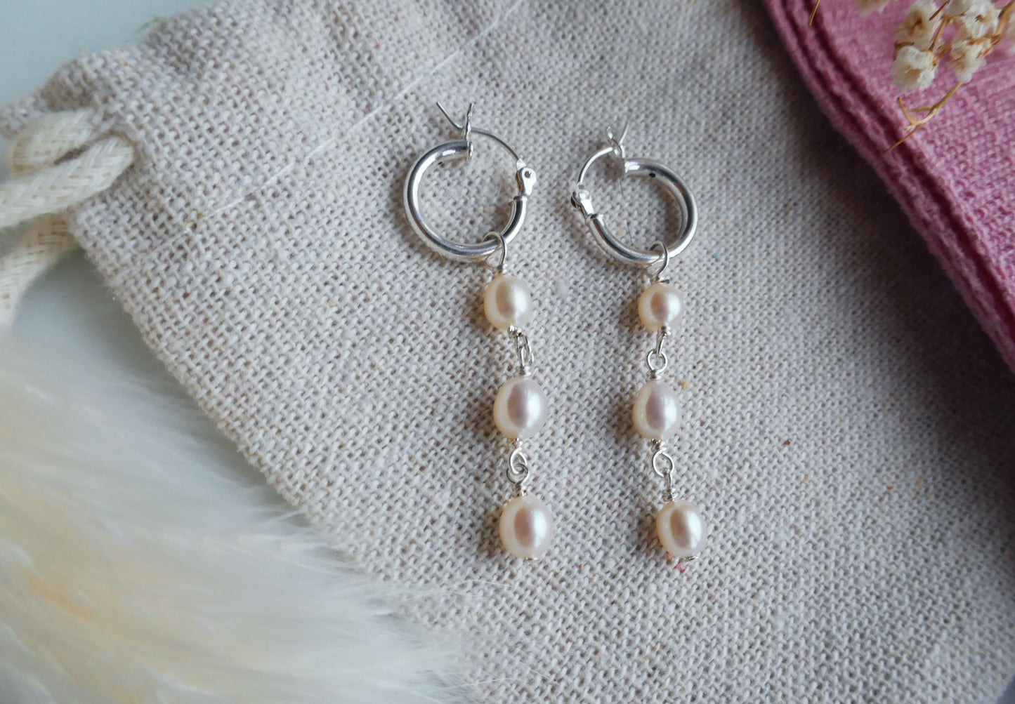 Pearl drop hoop earrings