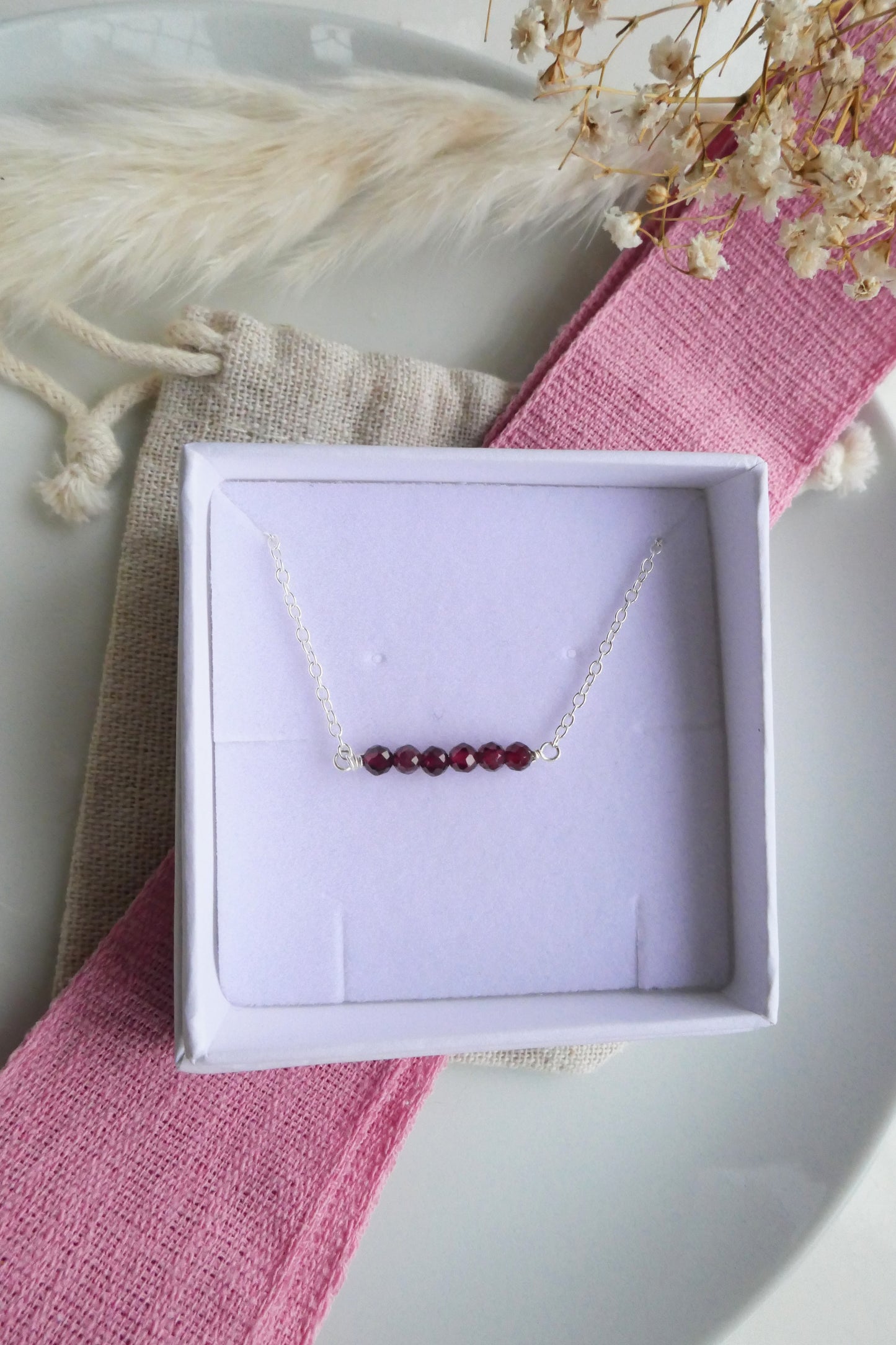Garnet bar necklace