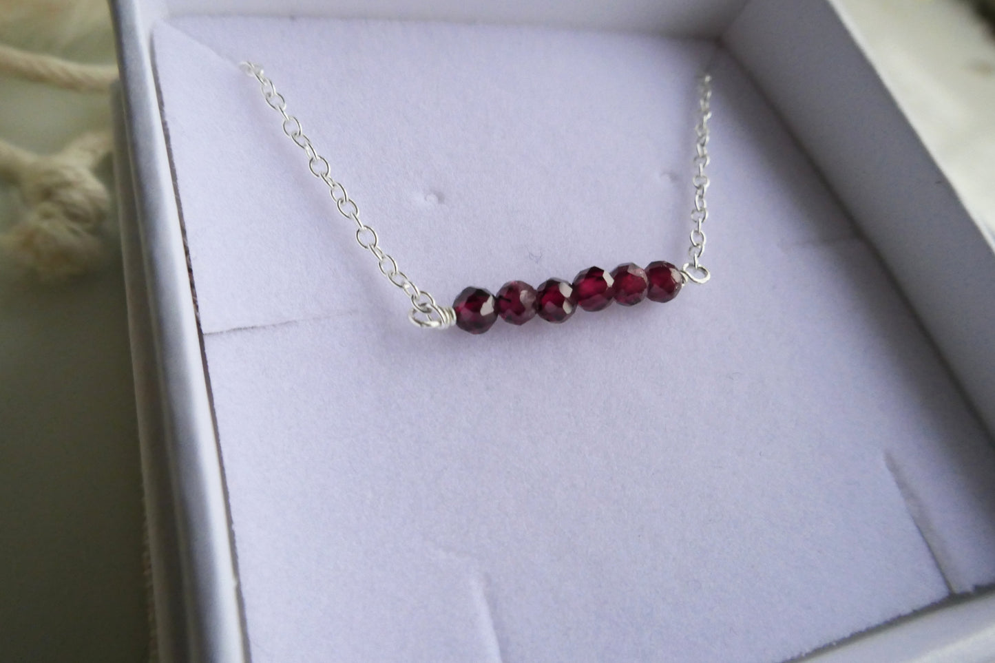 Garnet bar necklace