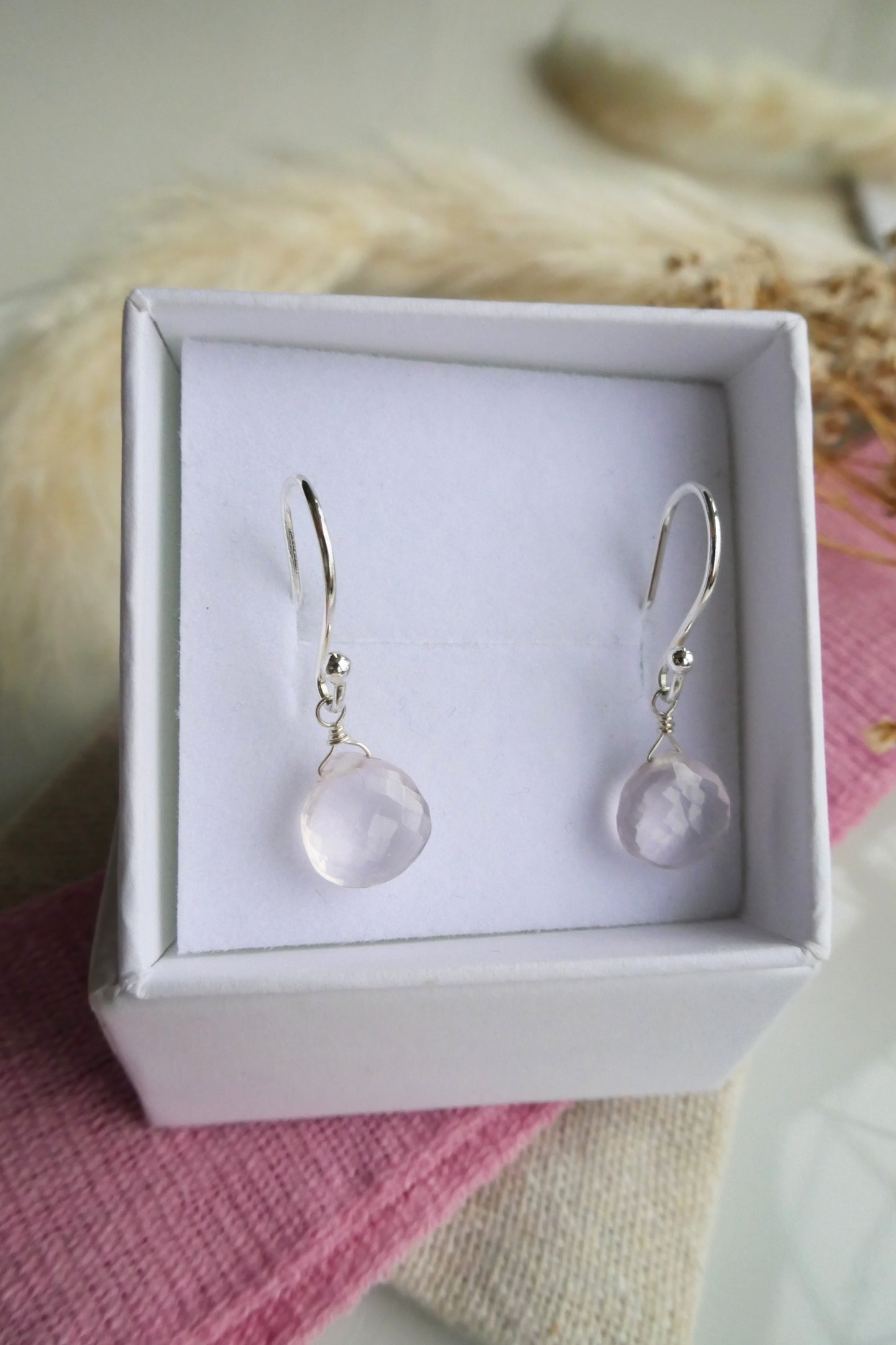 Rose quart briolette earrings