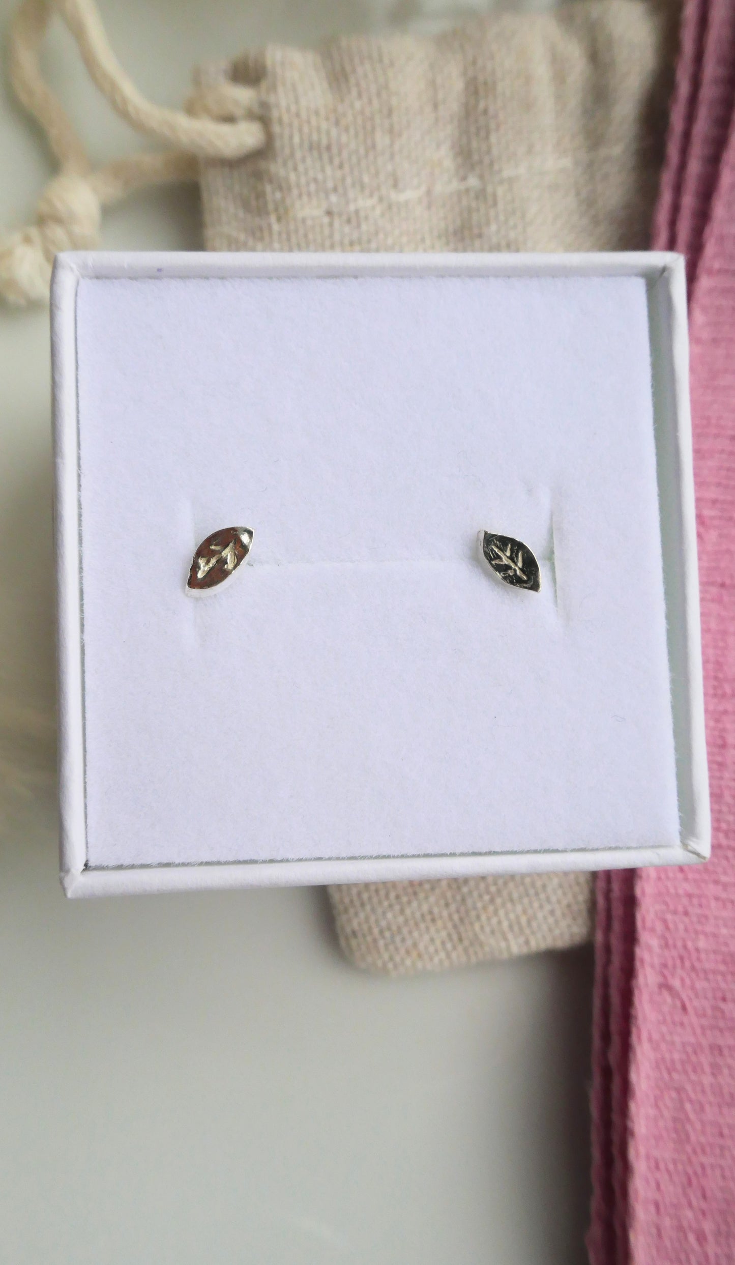 Tiny handmade leaf studs